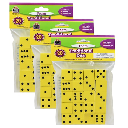Teacher Created Resources Foam Traditional Dice, 0.75in, PK60 20603